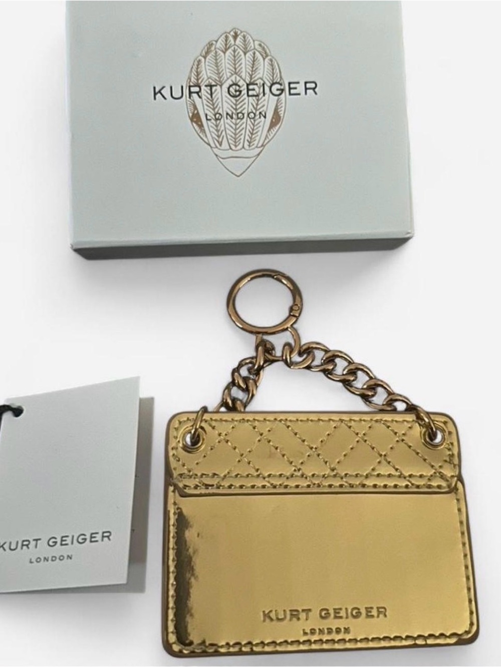 Kurt Geiger Metallic Gold Quilted Keychain - Picture 3 of 3